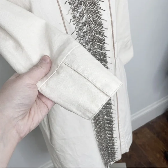 Anthropologie Burning Torch Hand Beaded Embellished Ivory Cotton Jacket Coat